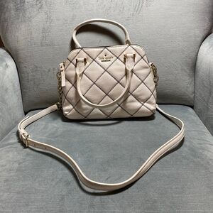kate spade new york Quilted White Satchel Bag Gold Chain Zip Double Handles